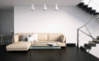 Duvar iç merdiven ve Kanepeli alay et. oturma odası hipst