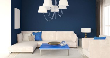 Duvar iç kanepe ile alay et. oturma odası modern tarzı. 