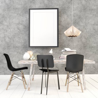 3D çizim, modern iç çalışma alanı. Poster kadar sahte