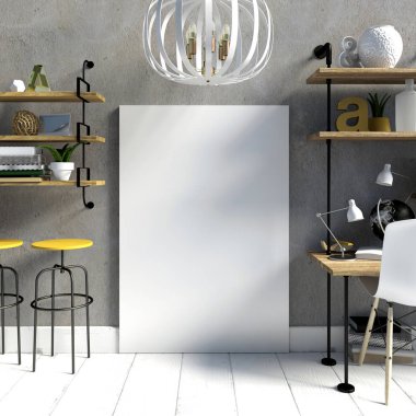 Modern ışık iç tarzı çatı katında, bir yer için çalışma, eksilerini