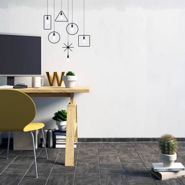 Modern kontrast iç tarzı çatı katında, bir yer için çalışma, c