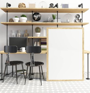 Modern iç tarzı çatı katında, bir yer için çalışma, oluşan