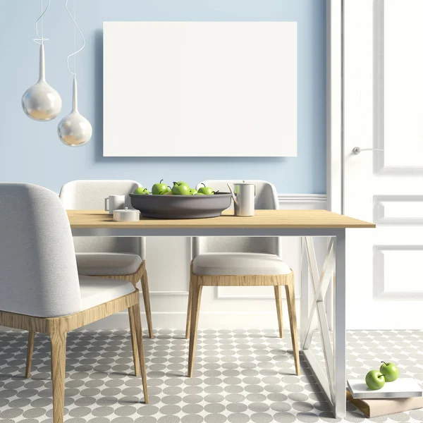 Mock up poster in interior with dining area. living room modern — Stock Photo, Image