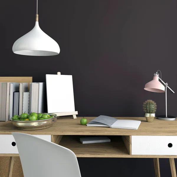 Moderne lichte interieur, een plek voor studie, bestaande uit werken — Stockfoto