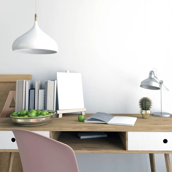 Moderne lichte interieur, een plek voor studie, bestaande uit werken — Stockfoto