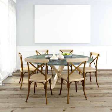 Yemek odası ile iç posterdeki alay. modern oturma odası 