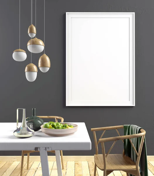 Cartaz recheado no interior com área de jantar. sala de estar moderna — Fotografia de Stock