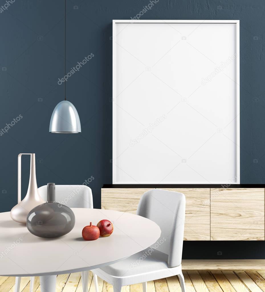 Mock up poster in interior with dining area. living room modern 