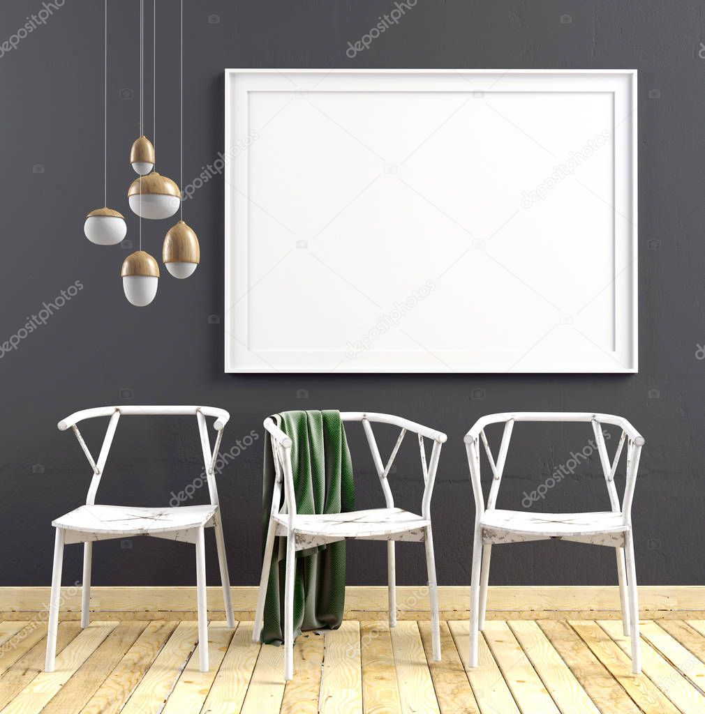 3d illustration, modern interior with  poster and chair. poster 