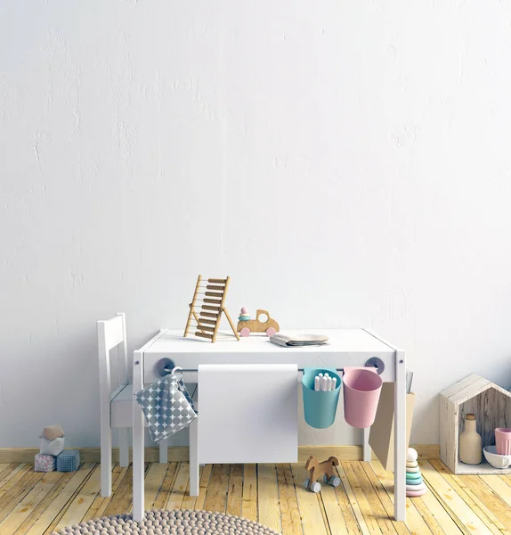 Маскировка стены в интерьере ребенка. игровая комната. современный стиль. 3 недели — стоковое фото