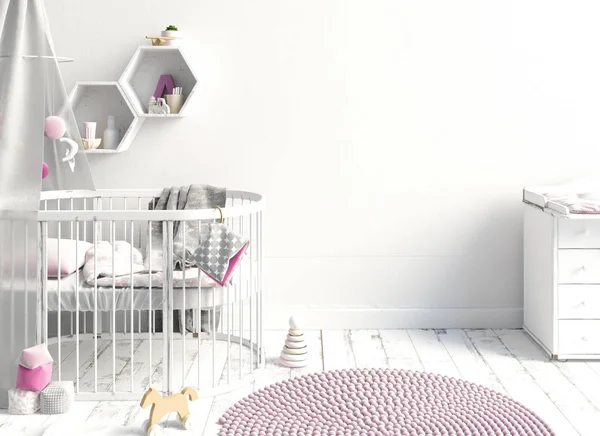 Vysmívat se stěny v interiéru dítěte. spací místo. moderní st — Stock fotografie