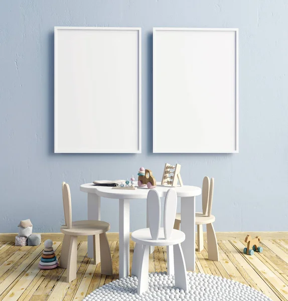 Mock up poster in het interieur van het kind. speelkamer. moderne stijl. — Stockfoto