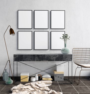 raf, posterler ve la modern iç 3D çizimi