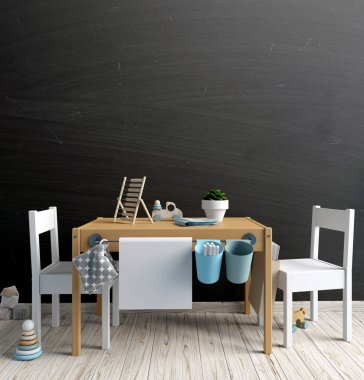 Blackboard iç çocuk alay. Oyun Odası. modern tarz. 3D çizim