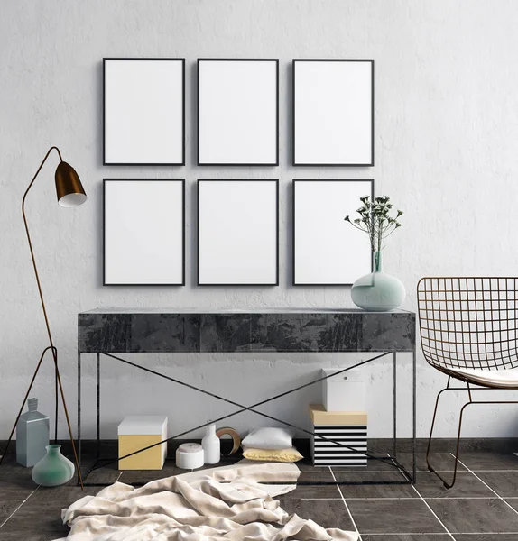 raf, posterler ve la modern iç 3D çizimi