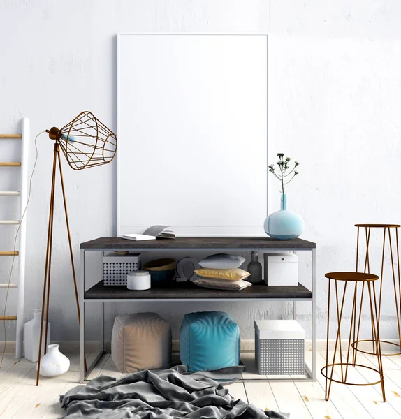 raf, posterler ve la modern iç 3D çizimi