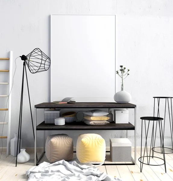 raf, posterler ve la modern iç 3D çizimi