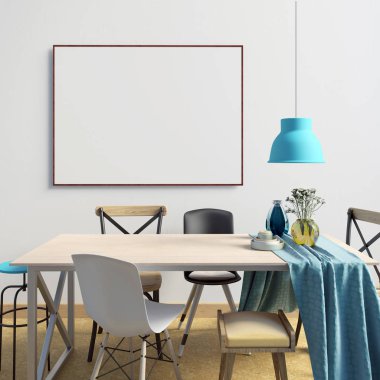 Yemek odası ile iç posterdeki alay. modern oturma odası 