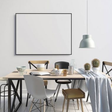 Yemek odası ile iç posterdeki alay. modern oturma odası 