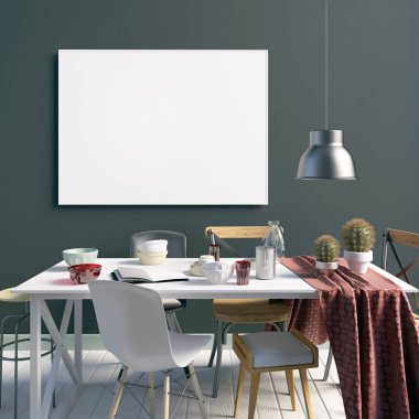 Yemek odası ile iç posterdeki alay. modern oturma odası 