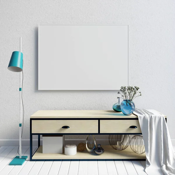 raf, posterler ve la modern iç 3D çizimi