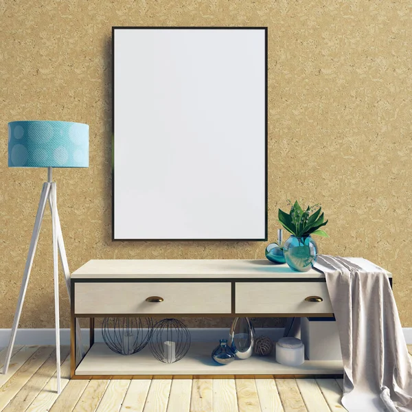 raf, posterler ve la modern iç 3D çizimi