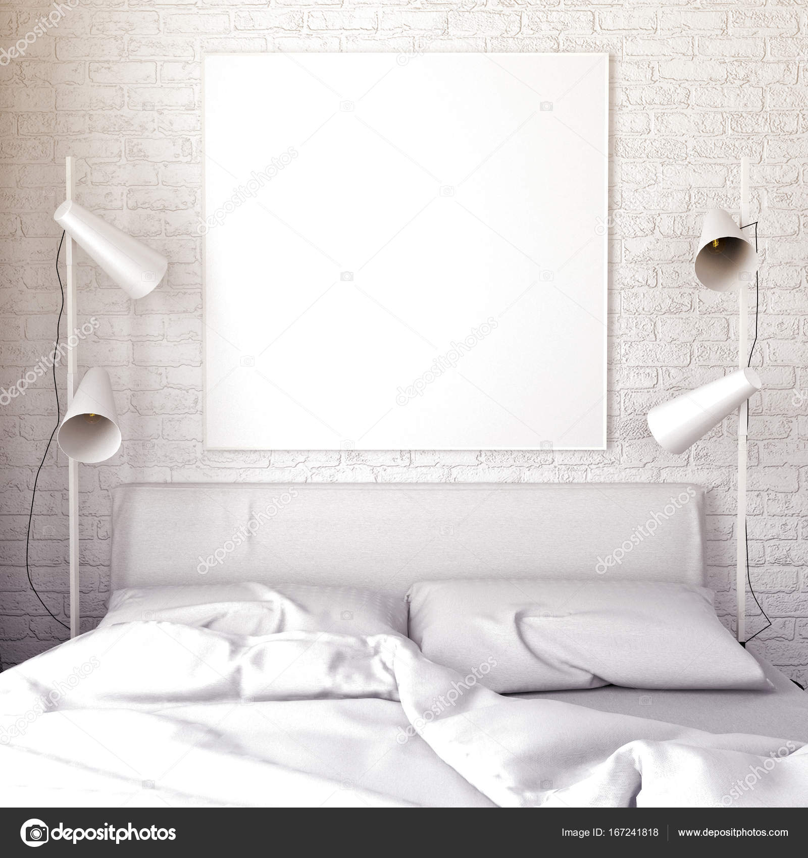 Mock Up Poster In Bedroom Interior Bedroom Hipster Style