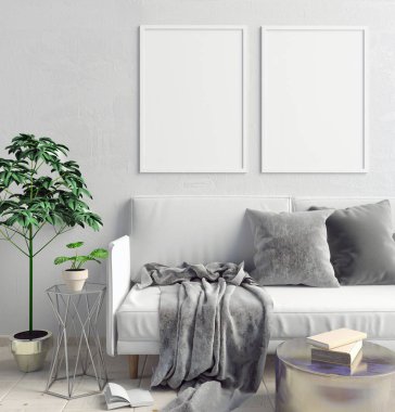 İskandinav tarzı modern iç. 3D çizim. Poster m