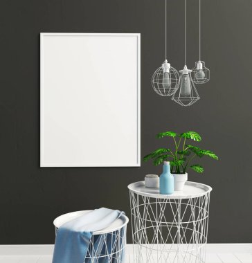 İskandinav tarzı modern iç. 3D çizim. Poster m