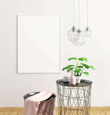 İskandinav tarzı modern iç. 3D çizim. Poster m