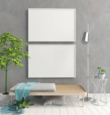İskandinav tarzı modern iç. 3D çizim. Poster m