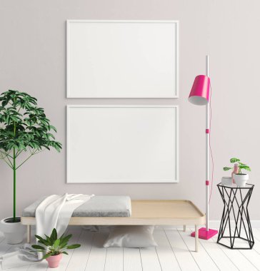 İskandinav tarzı modern iç. 3D çizim. Poster m