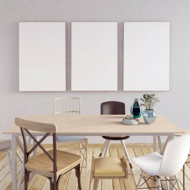 Yemek odası ile iç posterdeki alay. modern oturma odası 