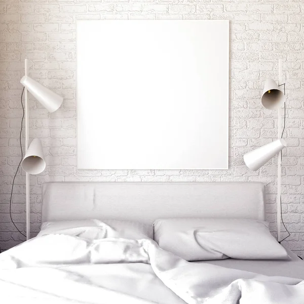 Yatak odası iç posterdeki alay. Yatak odası hippi tarzı. 3D Il