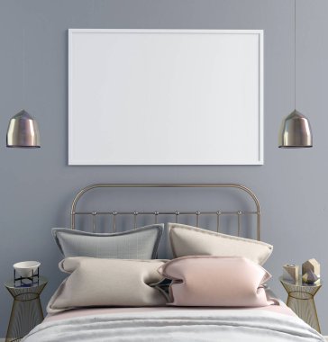 Yatak odası iç posterdeki alay. Yatak odası İskandinav tarzı. 