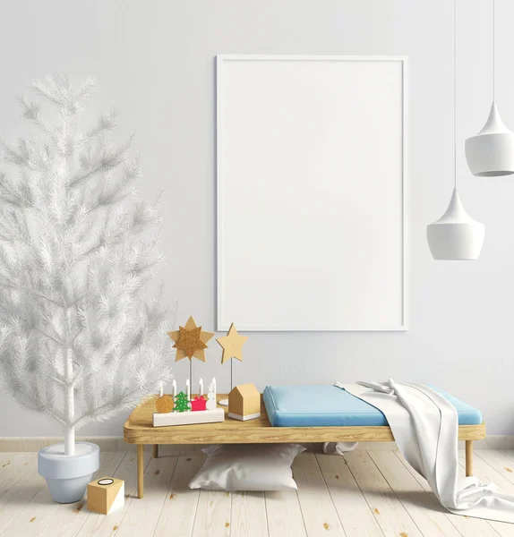 Moderní vánoční interiér skandinávském stylu. 3D obrázek — Stock fotografie