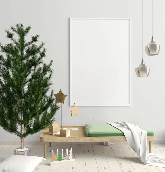 Moderno interno natalizio in stile scandinavo. Illustrazione 3D — Foto Stock