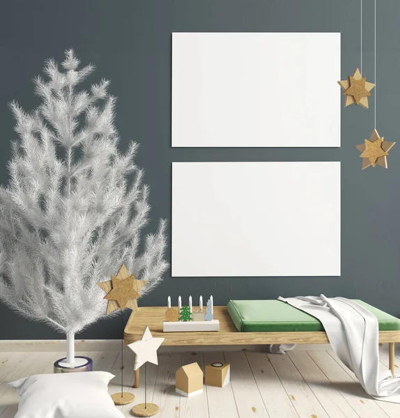 İskandinav tarzı modern Noel iç. 3D çizim