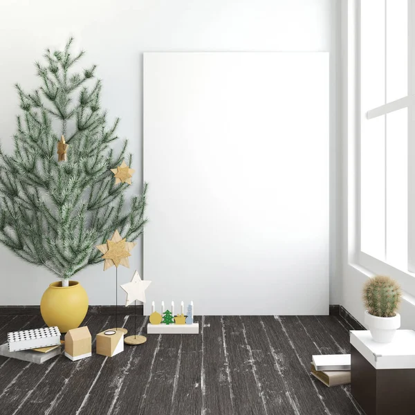 İskandinav tarzı modern Noel iç. 3D çizim