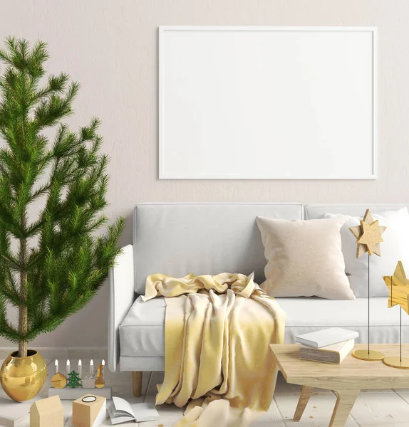 İskandinav tarzı modern Noel iç. 3D çizim