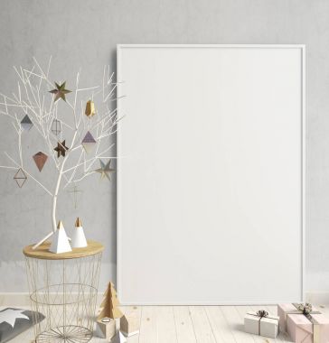 Modern Noel iç, İskandinav tarzı. 3D çizim. 