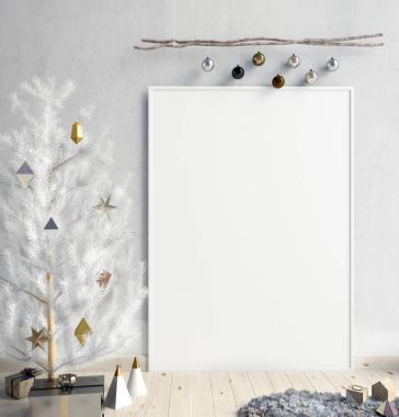 Modern Noel iç, İskandinav tarzı. 3D çizim.