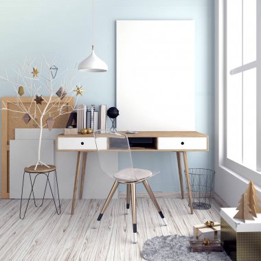 Modern Noel ışık iç, studyl için bir yer. 3D illustr