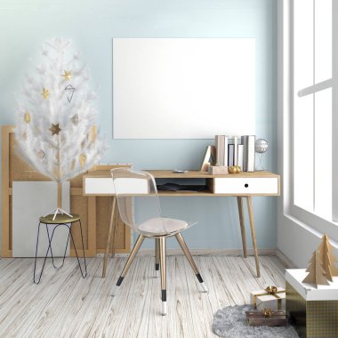 Modern Noel ışık iç, studyl için bir yer. 3D illustr