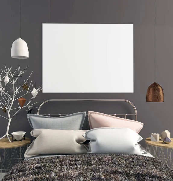 Yatak Odası, İskandinav tarzı modern Noel iç. 3D hasta