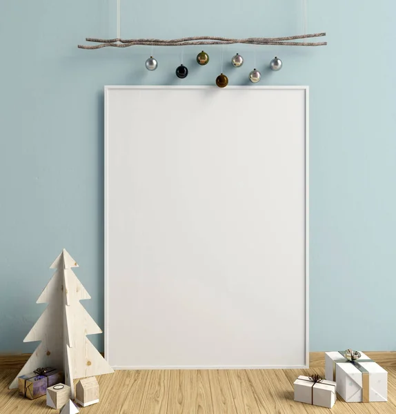 Modernes minimalistisches Weihnachtsinterieur im skandinavischen Stil. 3d i — Stockfoto