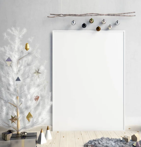 Modern Noel iç, İskandinav tarzı. 3D çizim.