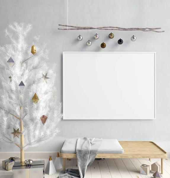现代的圣诞室内、 斯堪的纳维亚风格。3d 图. — 图库照片