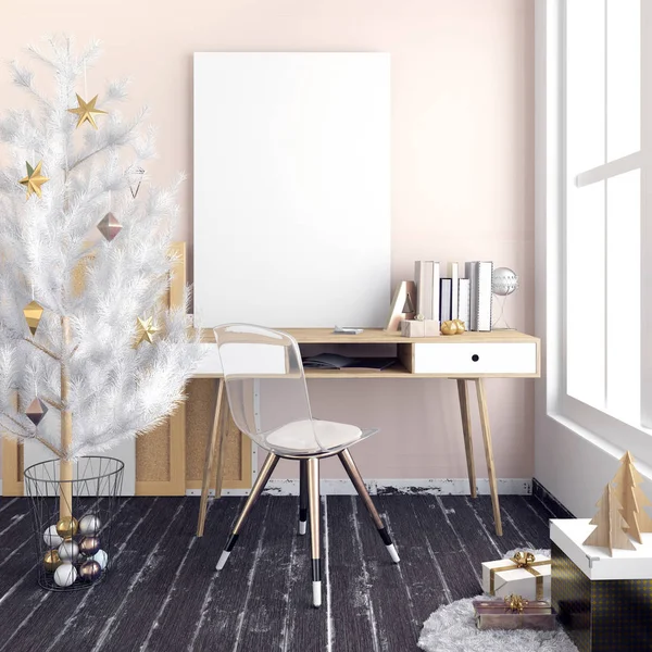 Moderno interno luce di Natale, un luogo per lo studio. Illustr 3D — Foto Stock