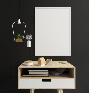 Modern iç başucundaki, posterler ve lambalar. Poster mo